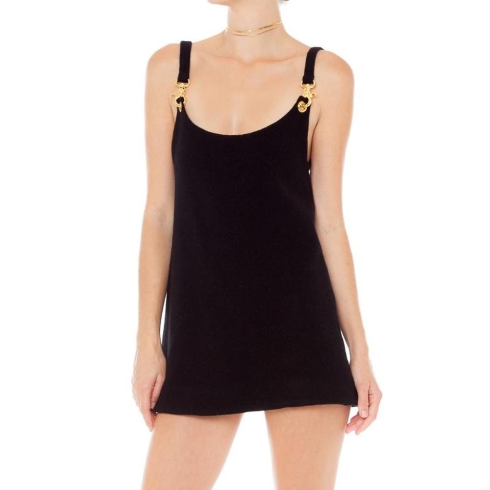 Are You Am I Keltie Lobster Clasp Straps Black Wool Mini Dress Women Size XS